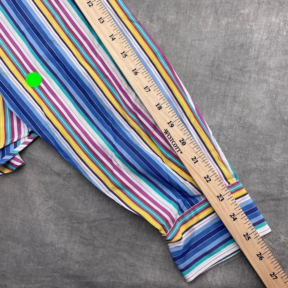 Polo Ralph‎ Lauren Shirt Men Large Blue Yellow Rainbow Stripe Curham Cotton